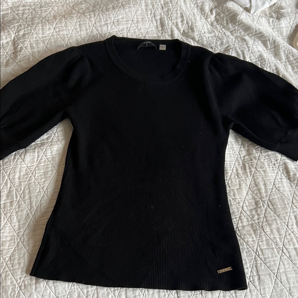 Tahari Black Ribbed Knit Top